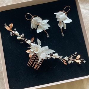Matching Wedding Earrings and Hair Clip